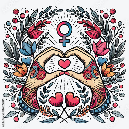 Sisterhood sign two hands with hearts stock illustration