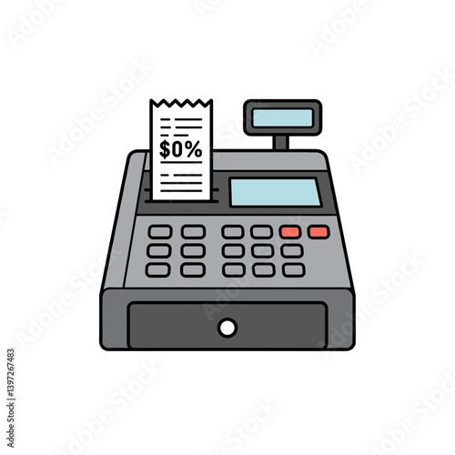 Cash Register Icon with Receipt and Discount Display  