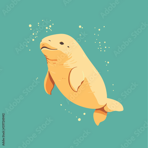 Happy Beluga Whale Illustration on Teal Background