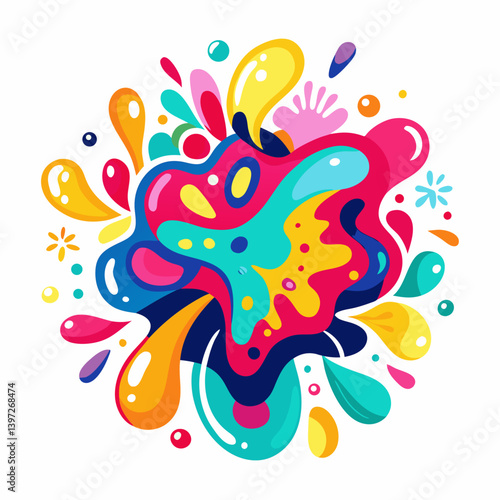 Vibrant vector illustration with abstract shapes and cartoon splashes for creative design
