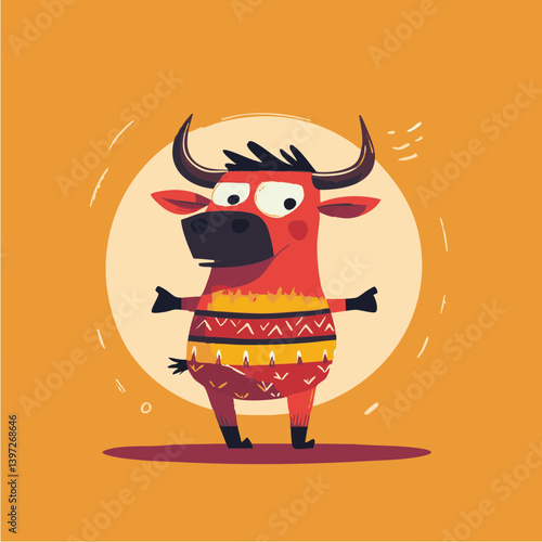 Cartoon Bull Character with Open Arms
