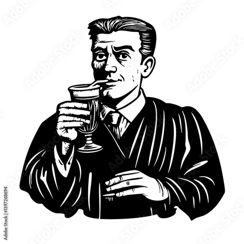 Judge Drinking Coffee Illustration
