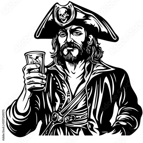 Pirate Raising a Glass of Rum - Vector Illustration