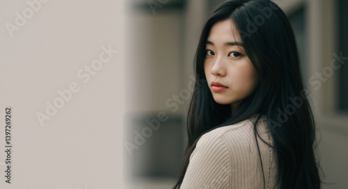 Asian woman looking over shoulder with thoughtful expression, portrait for social media, advertising content, or lifestyle blog post, reflecting modern femininity Free Download Asian woman looking over shoulder with thoughtful expression, portrait for social media, advertising content, or lifestyle blog post, reflecting modern femininity - GFXLoad