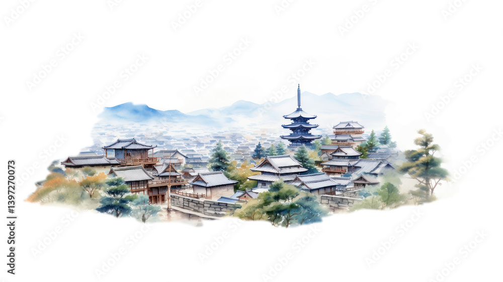 Fototapeta premium PNG Oil painting illustration of Kyoto, isolated