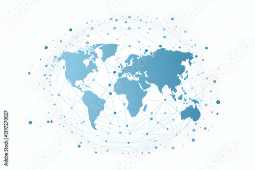A simple vector graphic of the Earth with blue dots representing a global network, against a white background
