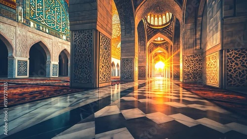 Sunlit Mosque Interior Architecture