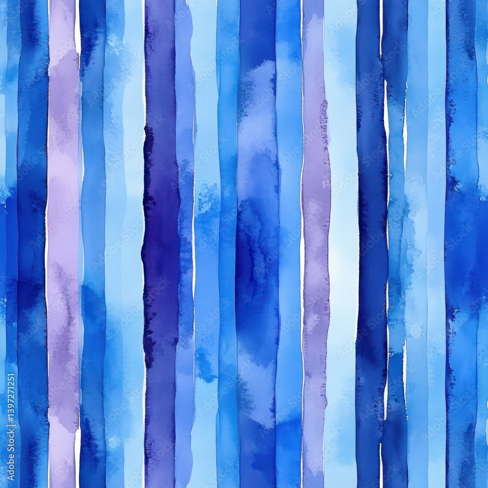Naklejka premium Seamless Vertical Blue Striped Pattern Watercolor Abstract Brush Stroke Design