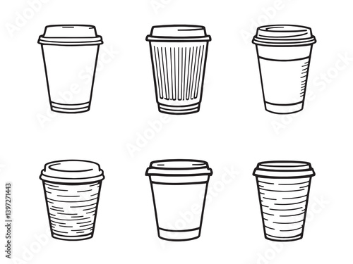 Paper Cup Simple Line Art on White Background