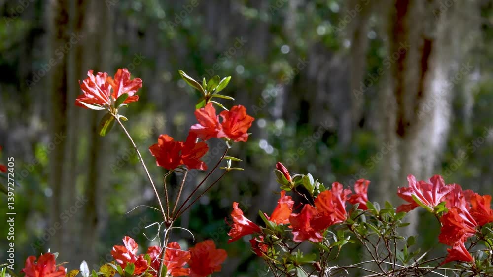 spanish moss and azaleas in bloom at magnolia gardens near charleston sc, south carolina spanish moss and azaleas in bloom at magnolia gardens near charleston sc, south carolina