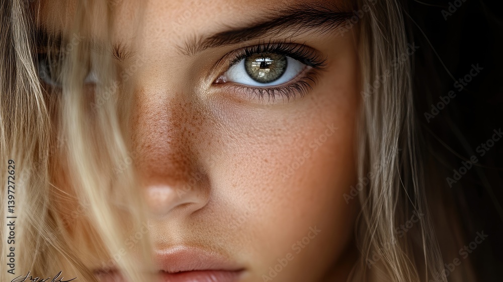 Close-up portrait of a young woman with expressive eyes and natural beauty Close-up portrait of a young woman with expressive eyes and natural beauty