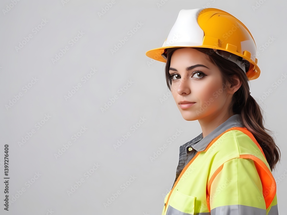 Smiling Construction Worker or Engineer Wearing Safety Helmet on Site Smiling Construction Worker or Engineer Wearing Safety Helmet on Site