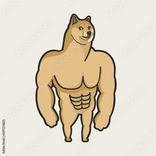 Muscle Dog, Buff Dog Meme Sticker T-shirt Vector Cute Illustration