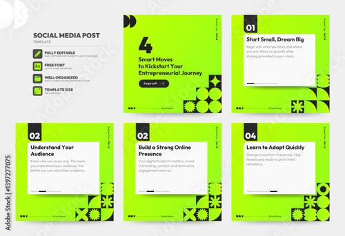 Social media carousel post template. Business Instagram and facebook square post template. Instagram tips post collection tutorial, tip, trick, quick tips, layout template design