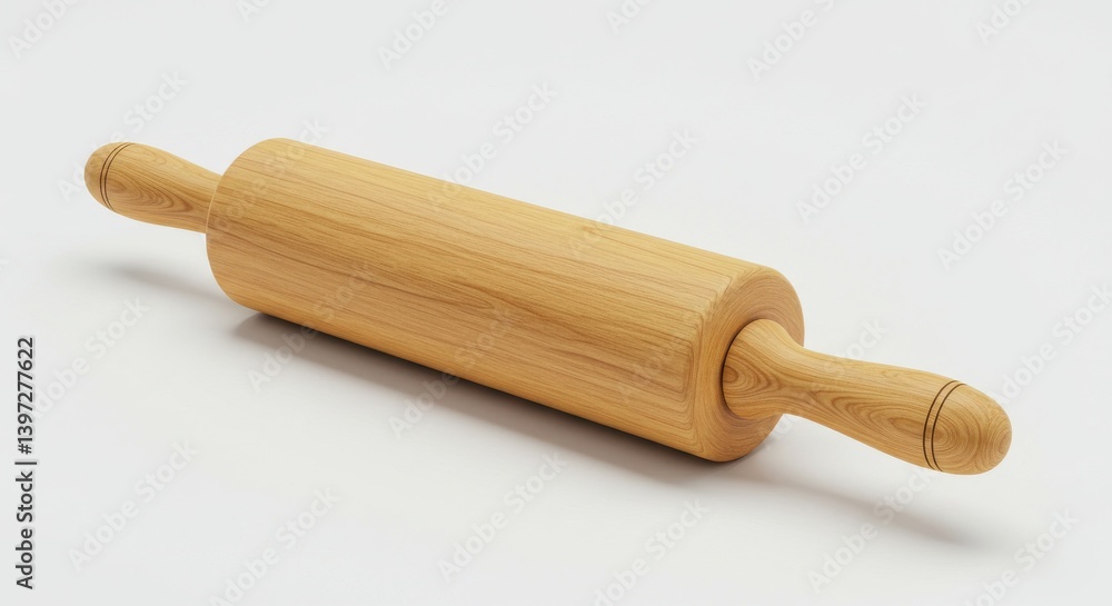 Wooden rolling pin on a white isolated background for baking and pastry cooking kitchen tool Wooden rolling pin on a white isolated background for baking and pastry cooking kitchen tool