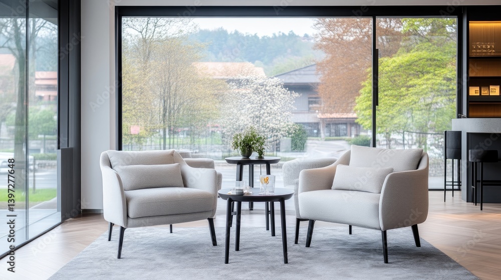Fototapeta premium Modern, inviting lounge area with panoramic views