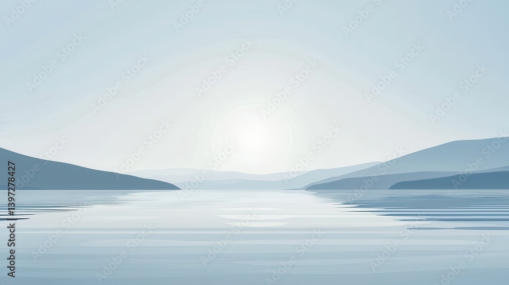 Serene mountain lake scene at dawn. Serene mountain lake scene at dawn.