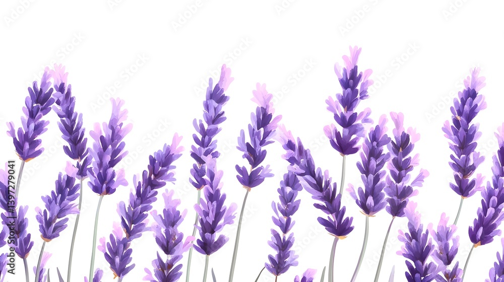 Naklejka premium Beautiful Lavender Flowers in Minimalist Style on White Background