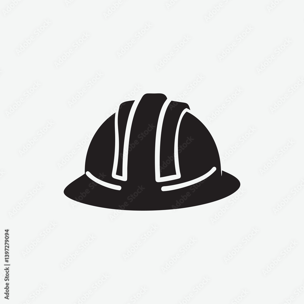 Fototapeta premium Black Construction Helmet Icon – Flat Safety Gear Vector