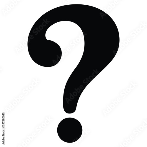 Bold Black Question Mark Symbol, Simple Query Icon, FAQ Sign, Graphic Design Element, Vector Illustration