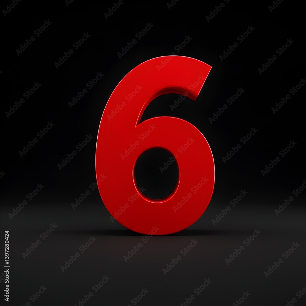 Red Number 6 3D Render Red Number 6 3D Render