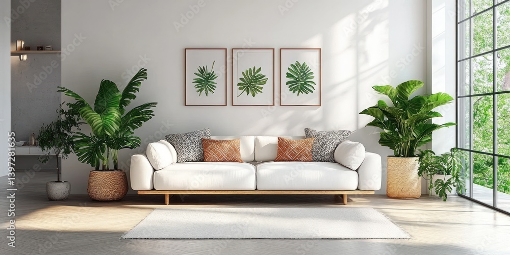 Modern Minimalist Scandinavian Living Room Design with White Sofa and Natural Light Modern Minimalist Scandinavian Living Room Design with White Sofa and Natural Light