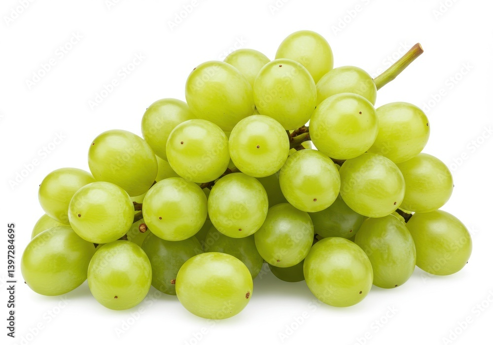 Fresh green grapes on a white background arranged in a vibrant display of juicy fruit in a cluster Fresh green grapes on a white background arranged in a vibrant display of juicy fruit in a cluster