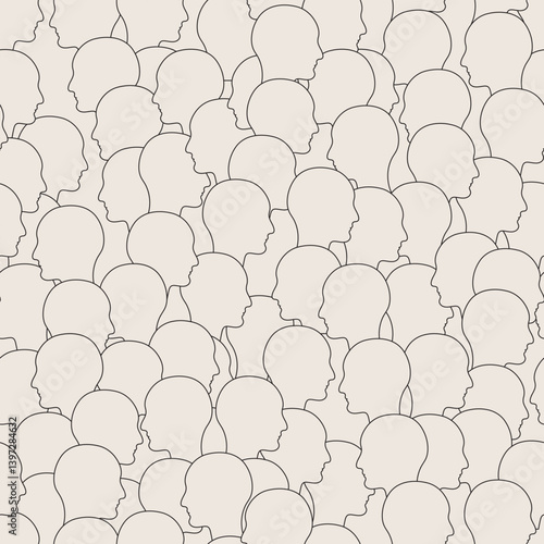 Seamless vector pattern of human head silhouettes in profile, arranged in a dense, overlapping layout. Line Art design, editable strokes, vector illustration, EPS 10