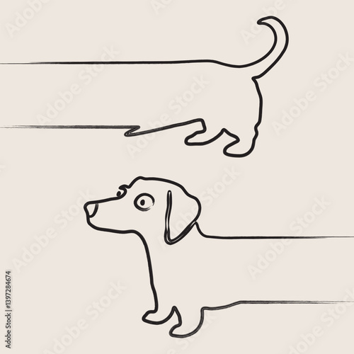 Funny Long Dachshund Dog – Minimal Line Art Vector Illustration, Single sausage dog illustrated in a playful continuous line art style