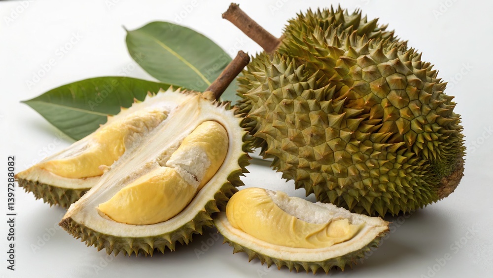 Fototapeta premium Durian Fruit Cut with Leaves