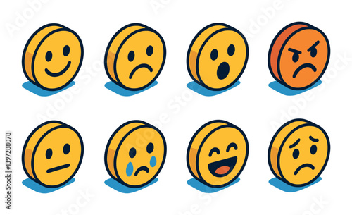 3d isometric emoji icon set: expressive yellow faces collection