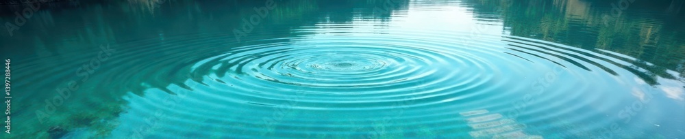 Peaceful lake with a shallow clear drop and circular waves , aquatic life, serene atmosphere Peaceful lake with a shallow clear drop and circular waves , aquatic life, serene atmosphere