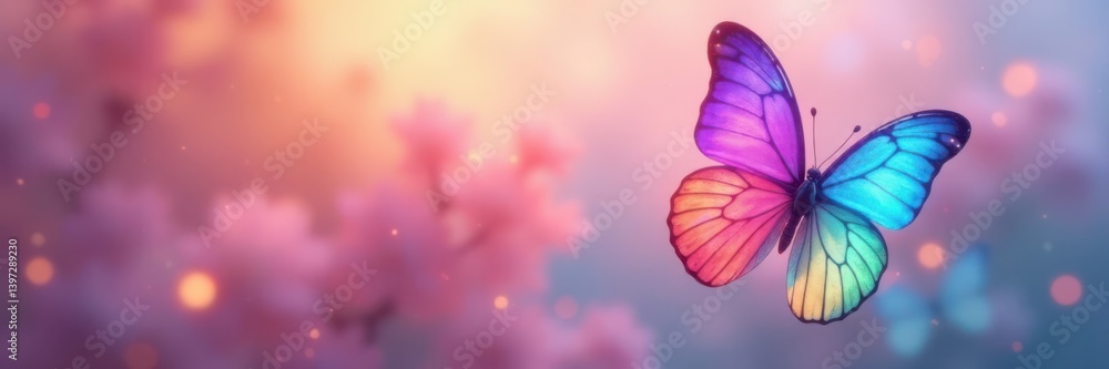 Pastel rainbow-colored butterflies on a blurred, abstract background, vibrant, insect Pastel rainbow-colored butterflies on a blurred, abstract background, vibrant, insect