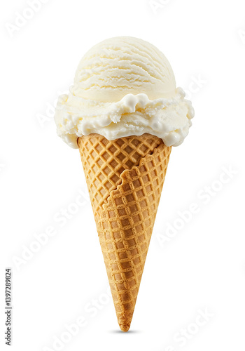 vanilla ice cream cone isolated on a white background.