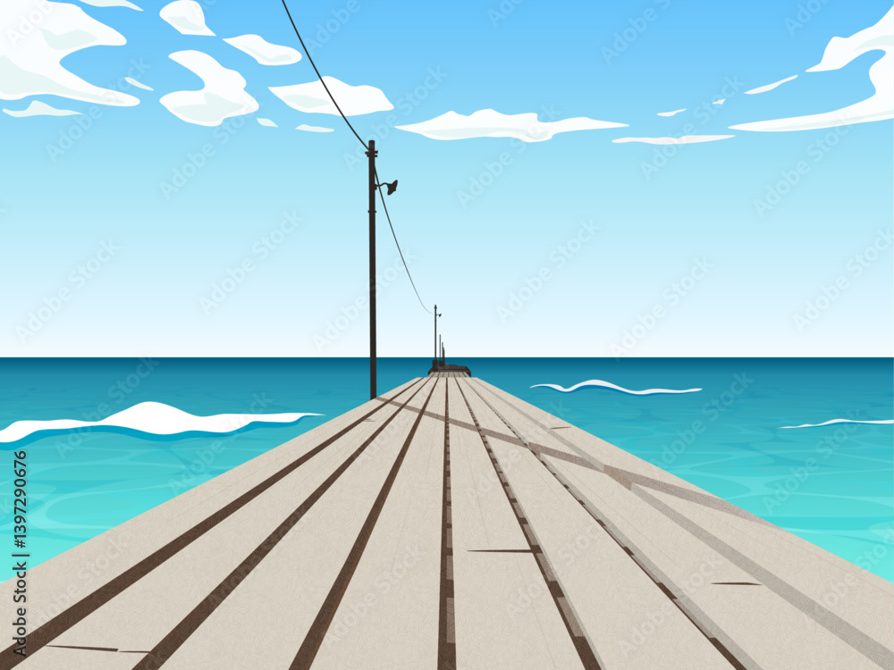 Obraz premium 透明感のある海と桟橋の背景