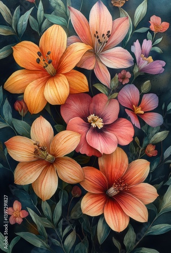 Wallpaper Mural Watercolor Botanical Clipart of Vibrant Wildflowers Floral Collection Torontodigital.ca