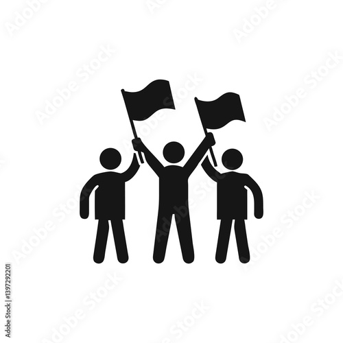"Celebration and Victory Icon - Enthusiastic Crowd with Flags Vector"

