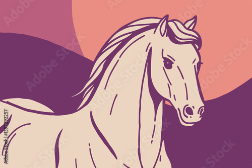 Illustration of a horse. Zodiac sign. Horse riding. Horse racing.