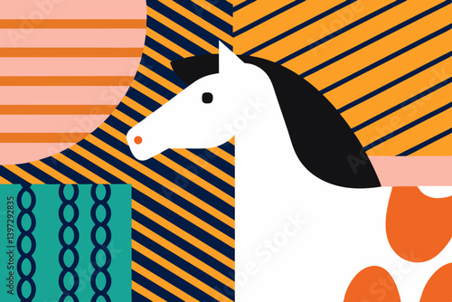 Illustration of a horse. Zodiac sign. Horse riding. Horse racing.