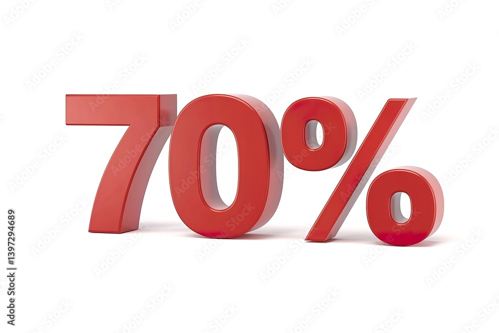 A 3D render of the text 70% in red A 3D render of the text 70% in red
