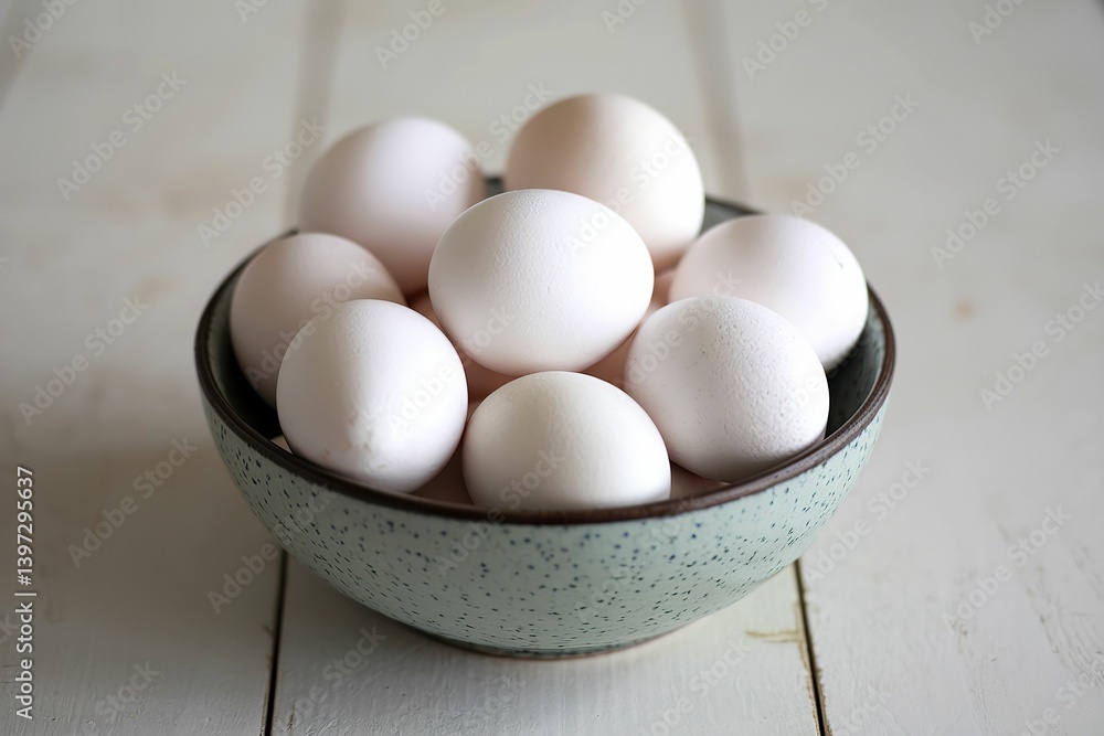A photo of a bowl filled with white chicken eggs A photo of a bowl filled with white chicken eggs