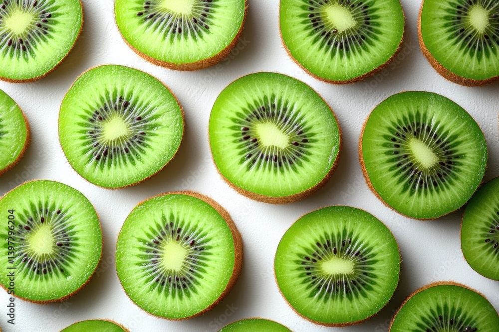 Fototapeta premium Seamless Pattern of Sliced Kiwi Fruit on White Background