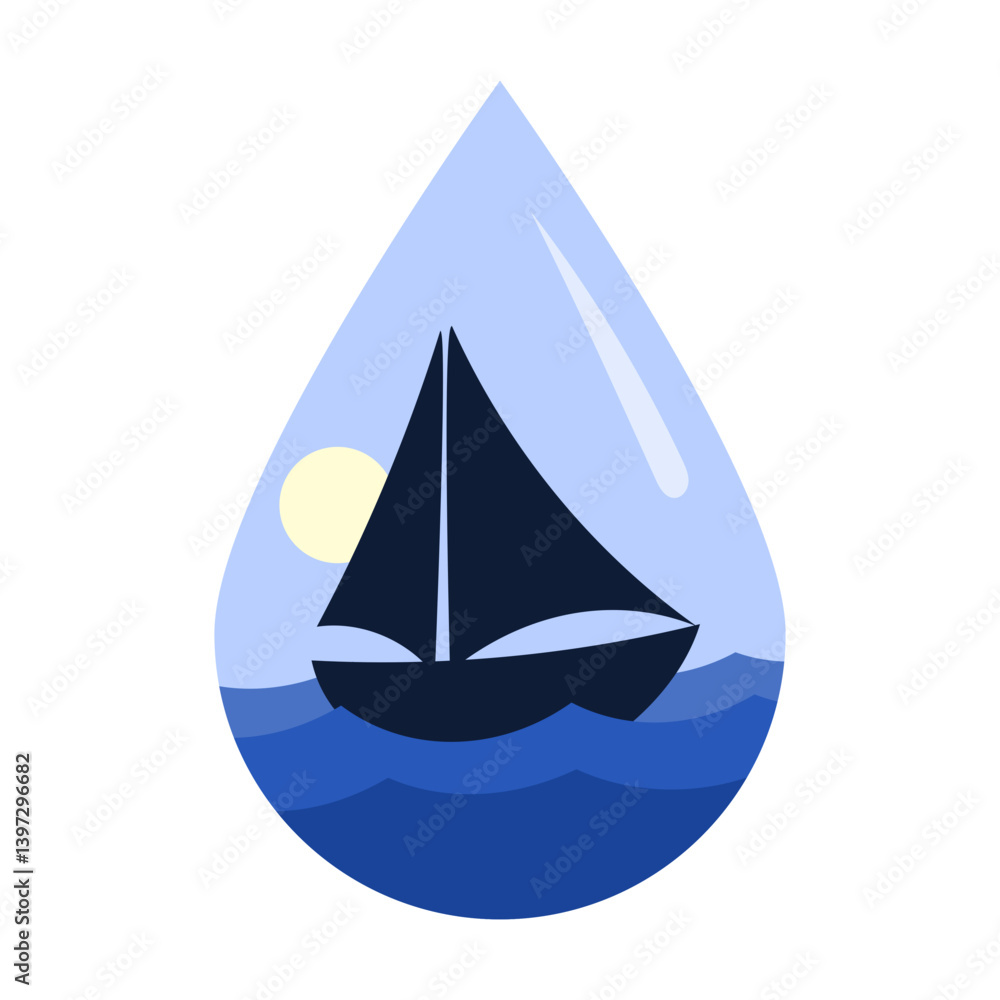 Sailboat Inside a Water Drop Illustration Sailboat Inside a Water Drop Illustration
