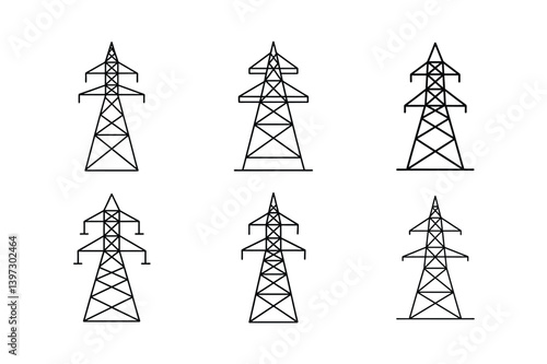 Power line icon, electric main symbol, electric line emblem, power transmission line pictogram