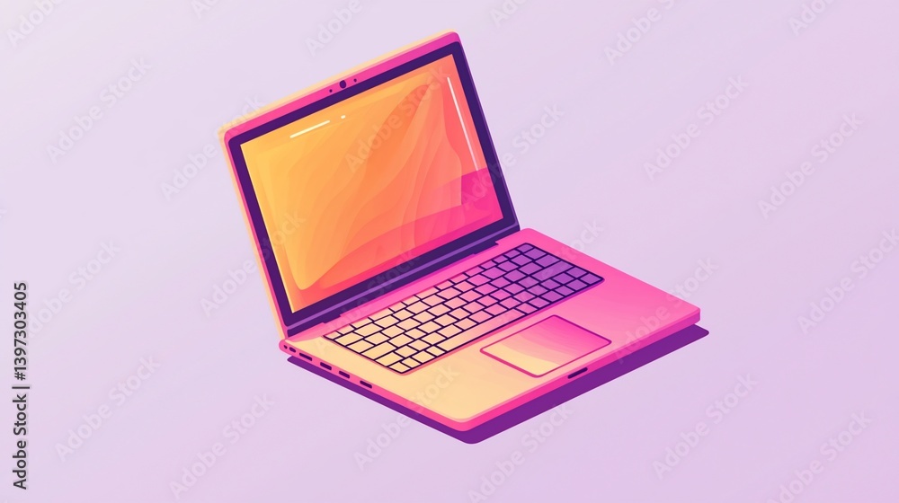 Laptop isometric view, vibrant colors Laptop isometric view, vibrant colors