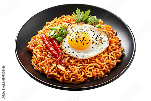 Fried noodles with egg on a plate