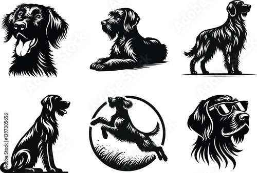 German Wirehaired Pointer Hunting Dog, High-Quality Vector Art Design.