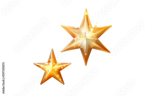 Set of twinkling star icons in various sizes with a soft radiant glow Isolated on white background