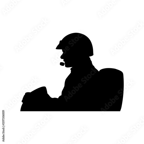 Military helicopter pilot silhouette vector flat illustration design.