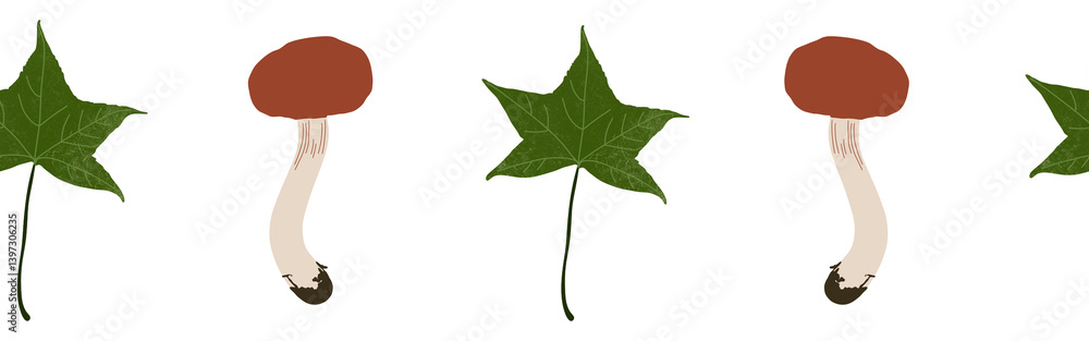Fototapeta premium Leaves border on a white background. Hand-drawn illustration. Perfect for spring and summer.